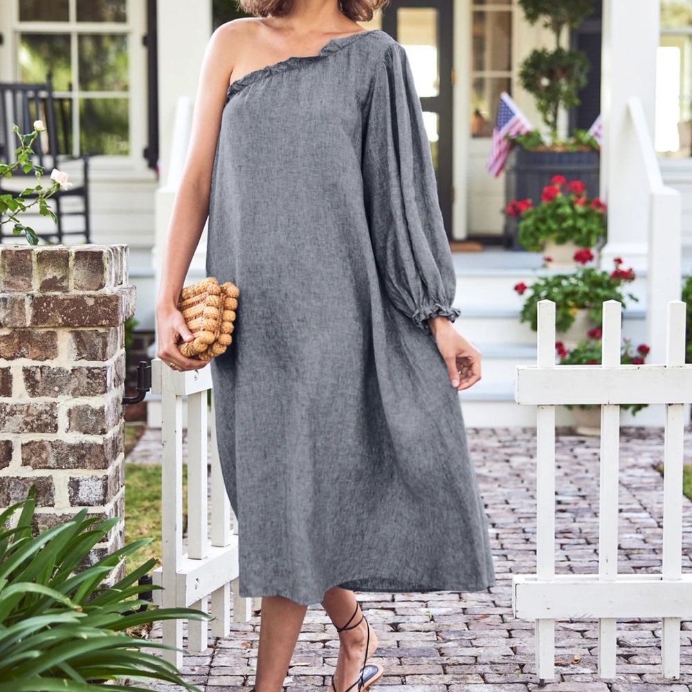 LAKE Milly Midi Dress in Navy Linen XS
